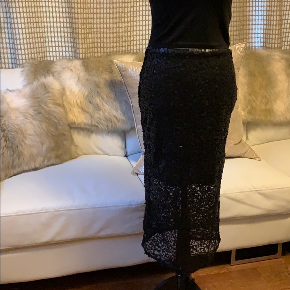 Black Sequin holiday skirt with back split